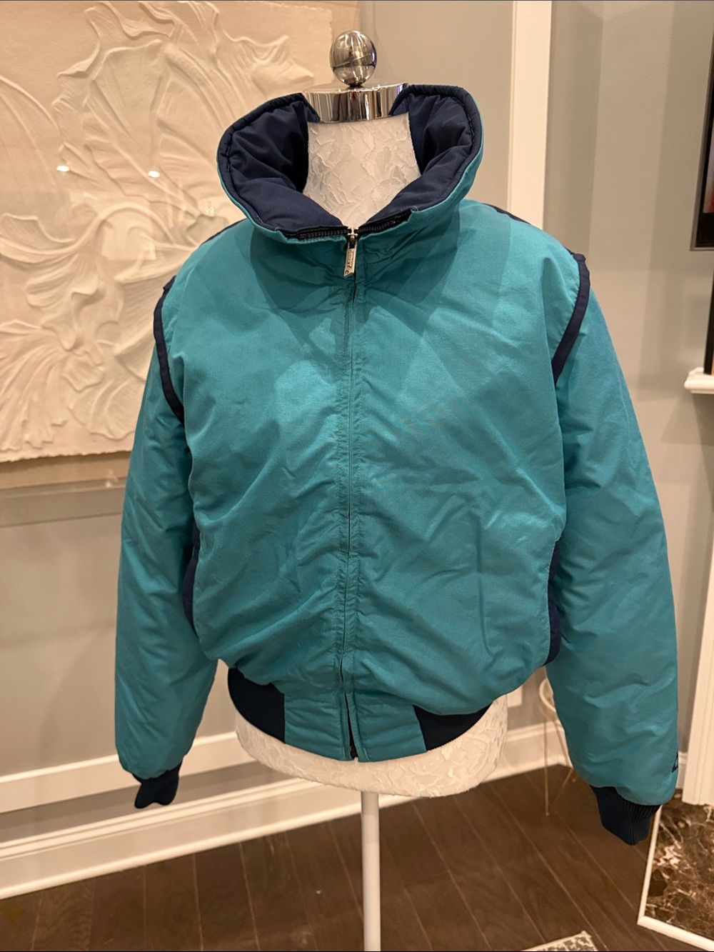 Vintage 80s GERRY Down Insulated Puffer Jacket Teal Navy Blue ML